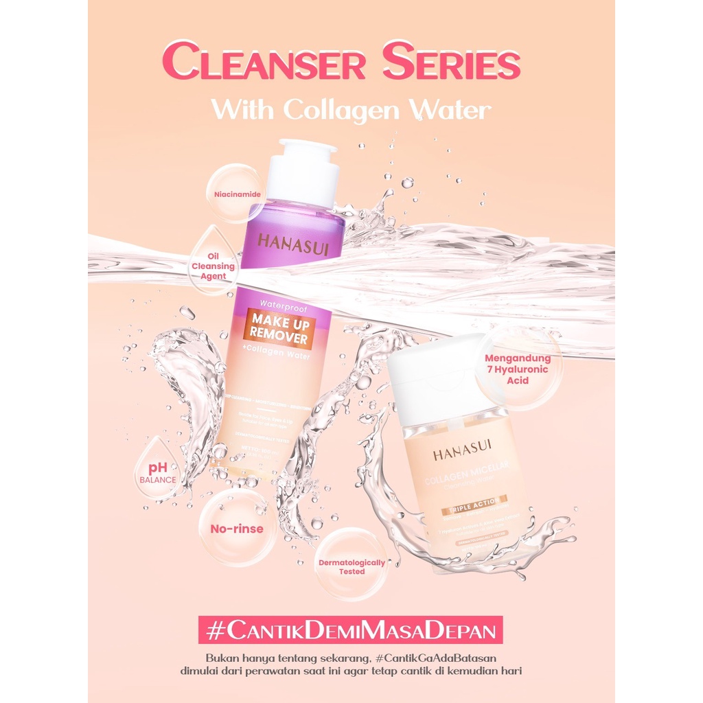 ❤ RATU ❤ Hanasui Collagen Micelar Cleansing Water | Fix &amp; Glow Setting Spray 60ml | Waterproof Make Up Remover + Collagen Water 100ml | Pembersih Make Up