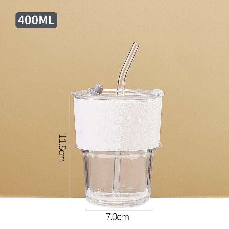 TS01- G001 Gelas Kopi Tumbler Kaca Susu Teh Aesthetic Gelas Minum Bening Dengan Kulit Case Anti Panas