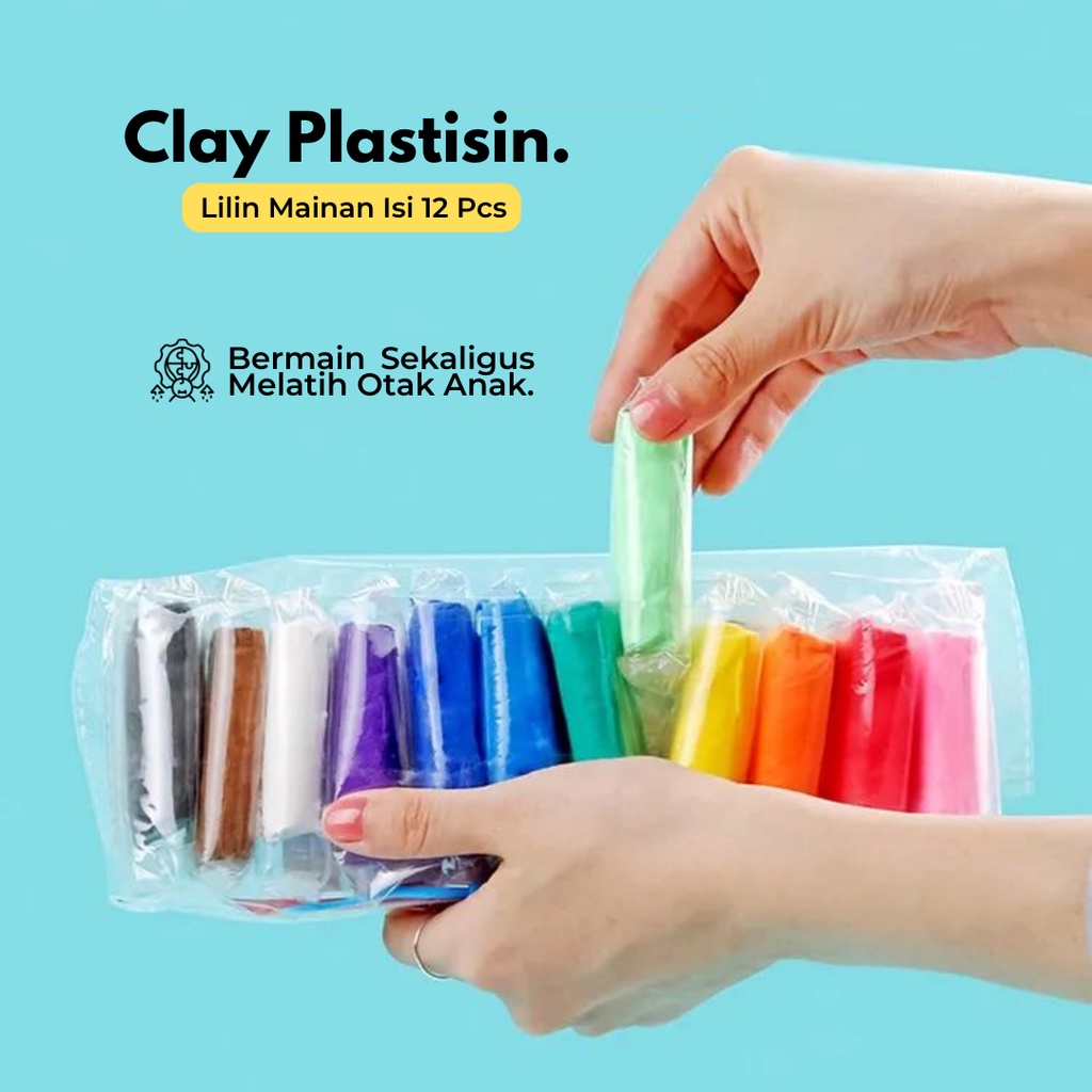 Mainan claydoh/plastisin polymer/clay/ lilin clay 1 set isi 12 warna clay seperti plastisin untuk dibentuk bentuk isi 12 warna