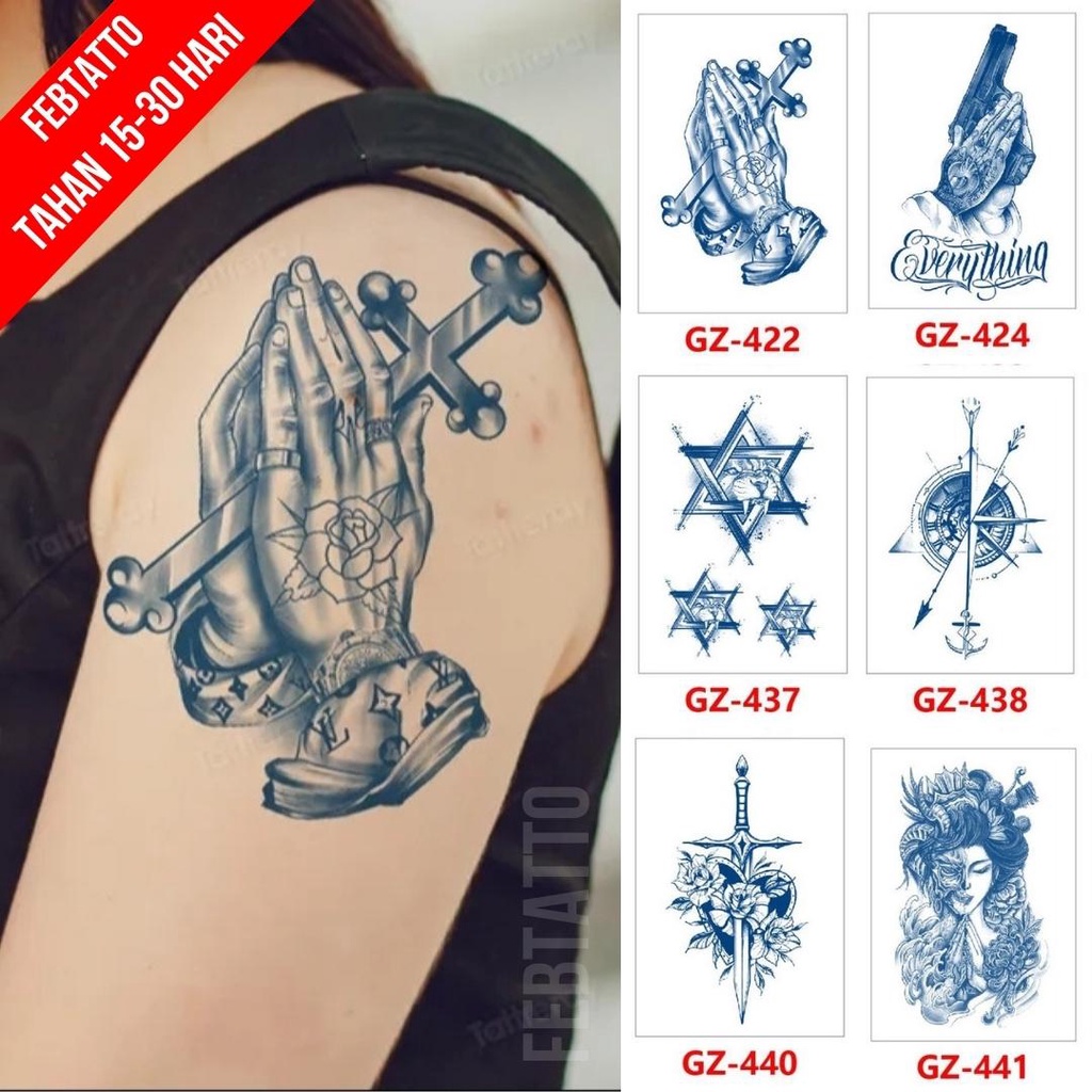 Tato Temporer Ukuran 18cm x 11cm Motif GZ 422 Salib Tangan Tato Lengan Tato Dada Tato Tangan Tato Ka