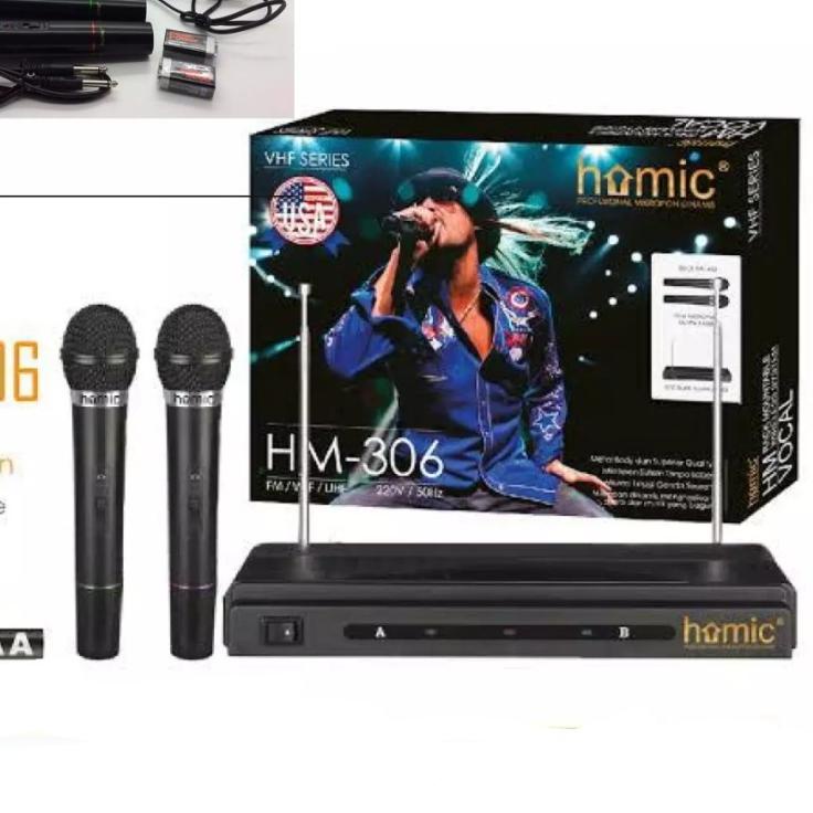 ☁ COD MIC WIRELESS HOMIC HM-306 Microphone Double Wireless//MIC WIRELESS//MIC KARAOKE//MIC SALON KAT