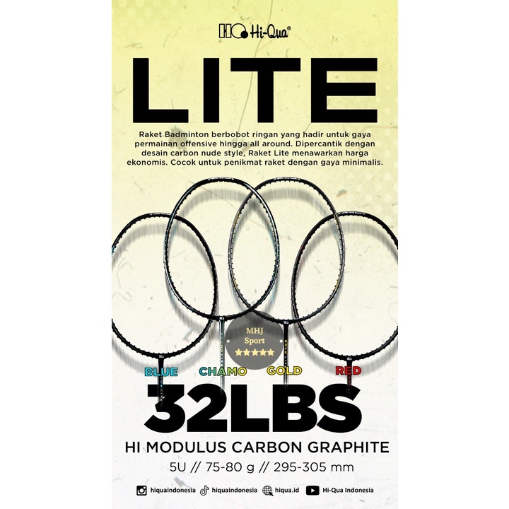 Raket Badminton HIQUA HI-QUA LITE GOLD/CHAMO/BLUE/RED LITE RINGAN