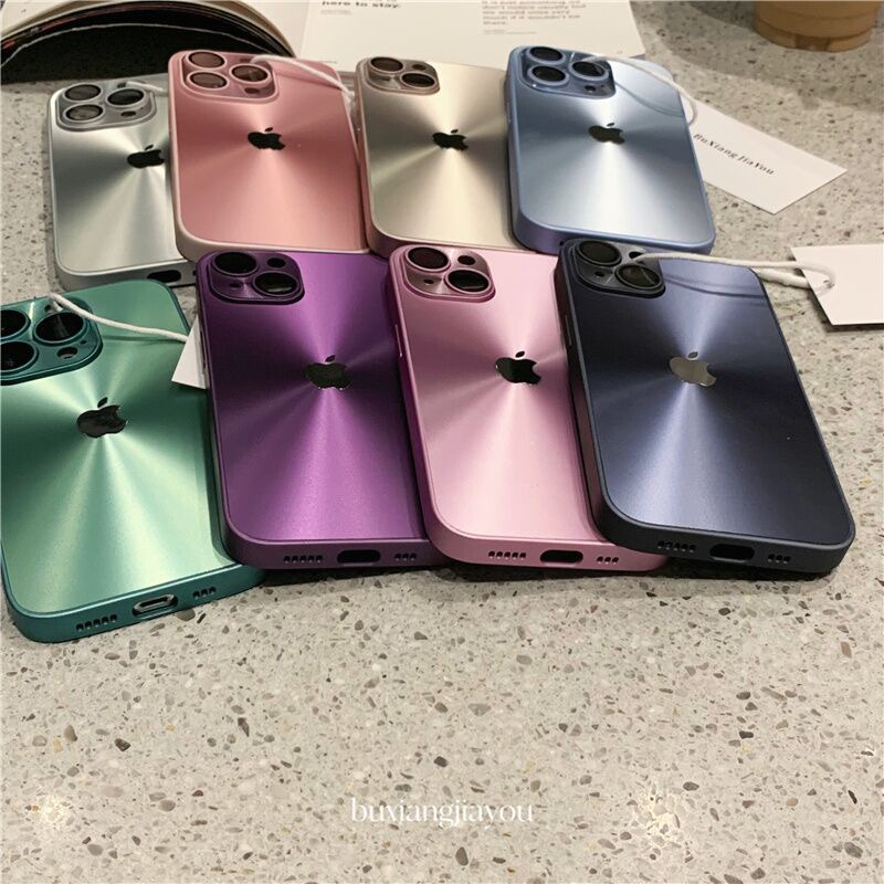 Aurora Tekstur anti-fingerprint silicone case Untuk Iphone 11 12 13 14 Pro Max Dengan film Pelindung Lensa iPhone 11 Pro Max anti-Keringat anti-slip Pelindung Ponsel soft case