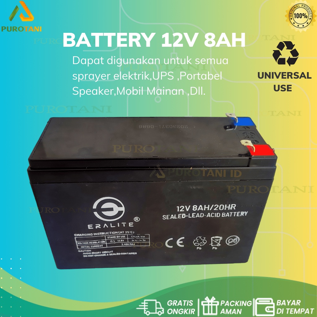 Eralite Battery 8 AH Sprayer Aki kering Tangki Elektrik 12V 8AH UPS