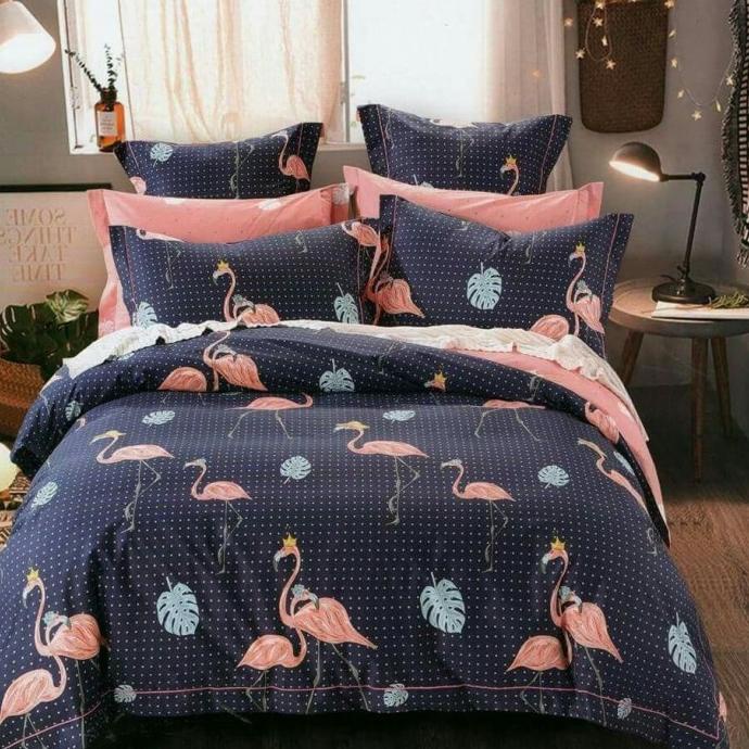 KAIN BAHAN SPREI METERAN KATUN MAGENTA MOTIF FLAMINGO DOT