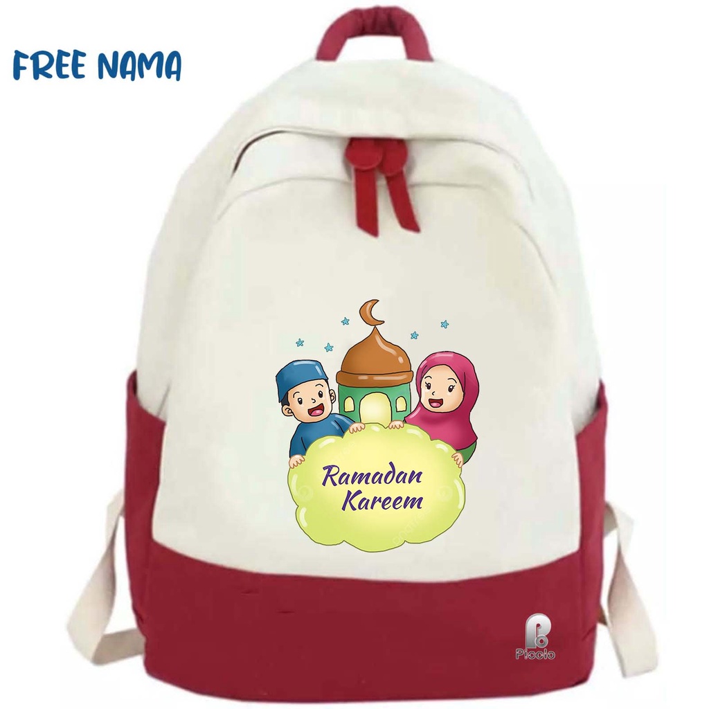 TAS RANSEL BACKPACKANAK SEKOLAH/NGAJI MOTIF RAMADHAN QAREEM UNISEX (FREE NAMA)