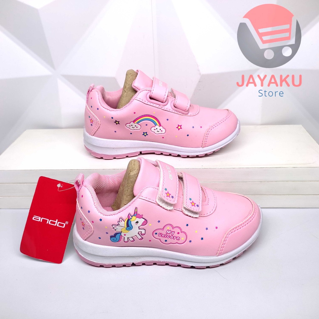 Sepatu Sneakers Anak TK 29-32 Ando Minicorn Model Terbaru Fashion Shoes Sport dengan Perekat Cocok untuk Anak Perempuan Elina Lily Fly