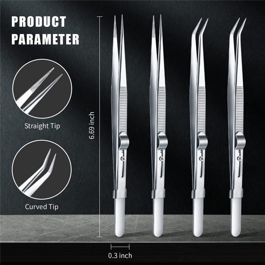 PINSET PENJEPIT Perhiasan / KOMPONEN ELEKTRONIK  Tahan Karat SLIDE LOCK STRAIGHT AND CURVED