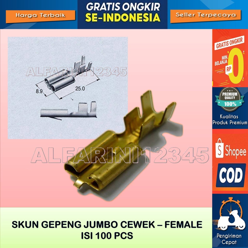 Skun jumbo female isi 100 pcs - Skun Gepeng Jumbo Cewek- Female isi 100 pcs - Untuk Soket Gepeng Jum