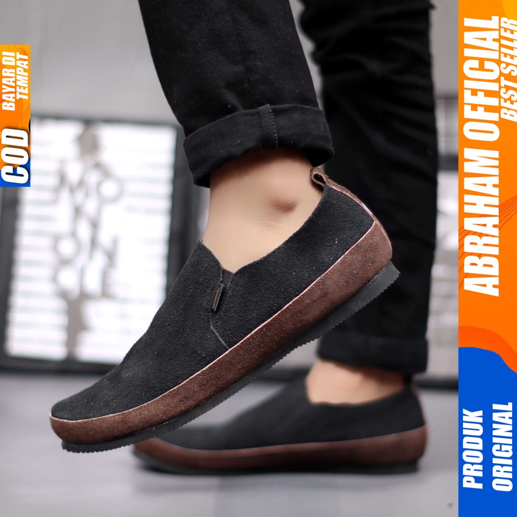 ABRAHAM Sepatu Casual Slip On Pria Kulit Asli Suede