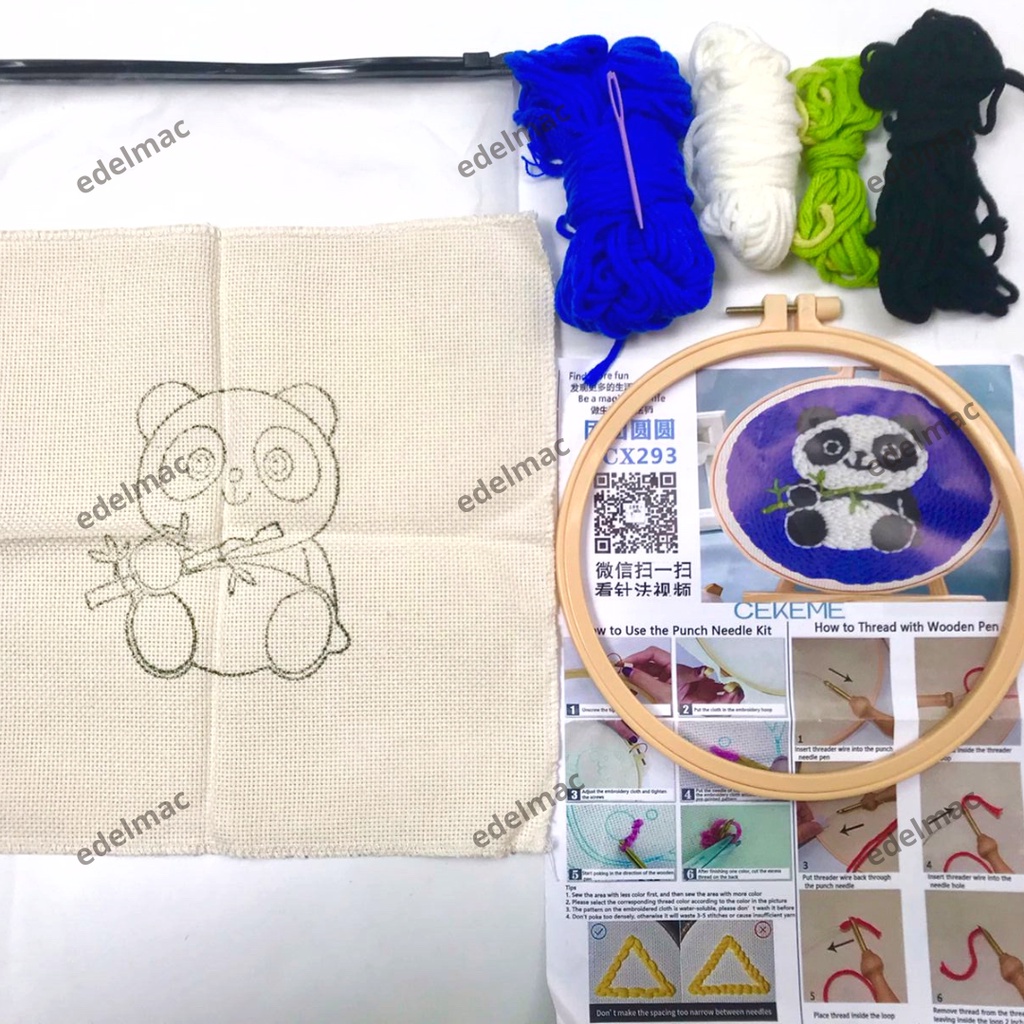 Sulam Material Poke Embroidery Kit Set Bordir Wool Hand Made Punch Needle Handycraf DIY Cross Stitch