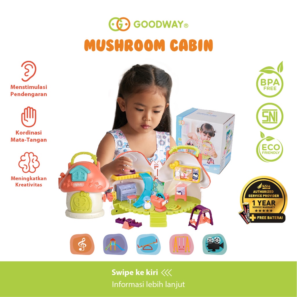 Mushroom Cabin - Mainan Edukasi Rumah Rumahan Anak Model Jamur Set Lengkap dengan Hewan