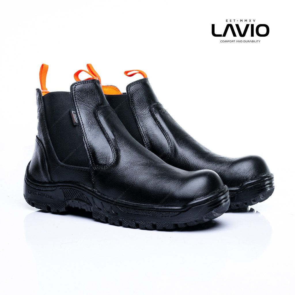 Sepatu Safety Kulit Sapi Asli Lavio Viora Ujung Besi Tanpa Tali