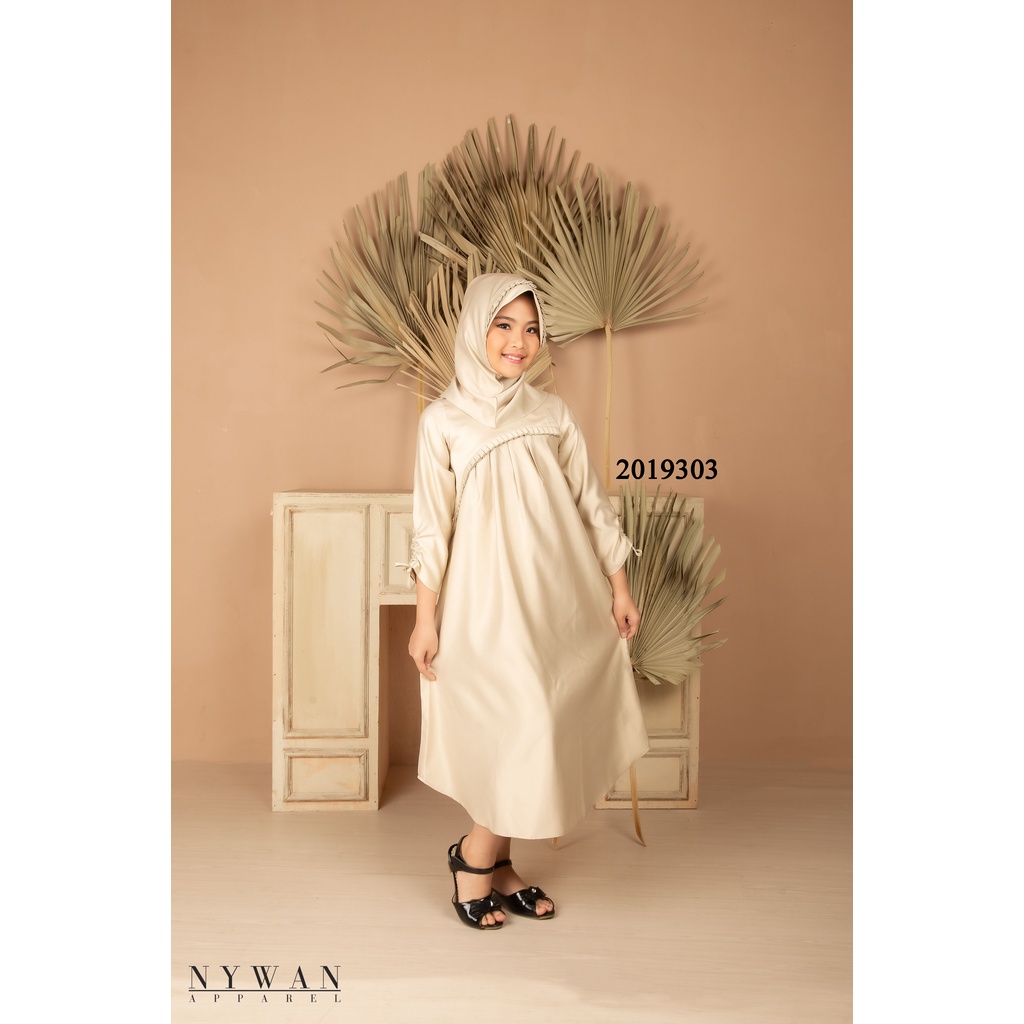 Nywan Apparel baju pakaian Gamis long dress Anak perempuan lebaran 2024 Satin mewah pink, krem, 1,2,3,4,5,6,7,8,9,10,11,12,13,14 Tahun termasuk hijab-2019303 Kuning