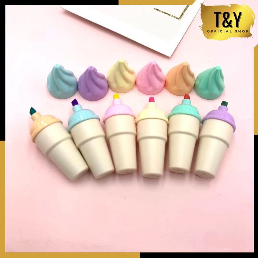 

T&Y HighLighter Karakter Es Krim Cone 1 Set 6 Pcs Free Pouch Highliter Es Krim Cone Stationery Lucu Unik Penanda Buku Warna Warni Kado Viral Ter