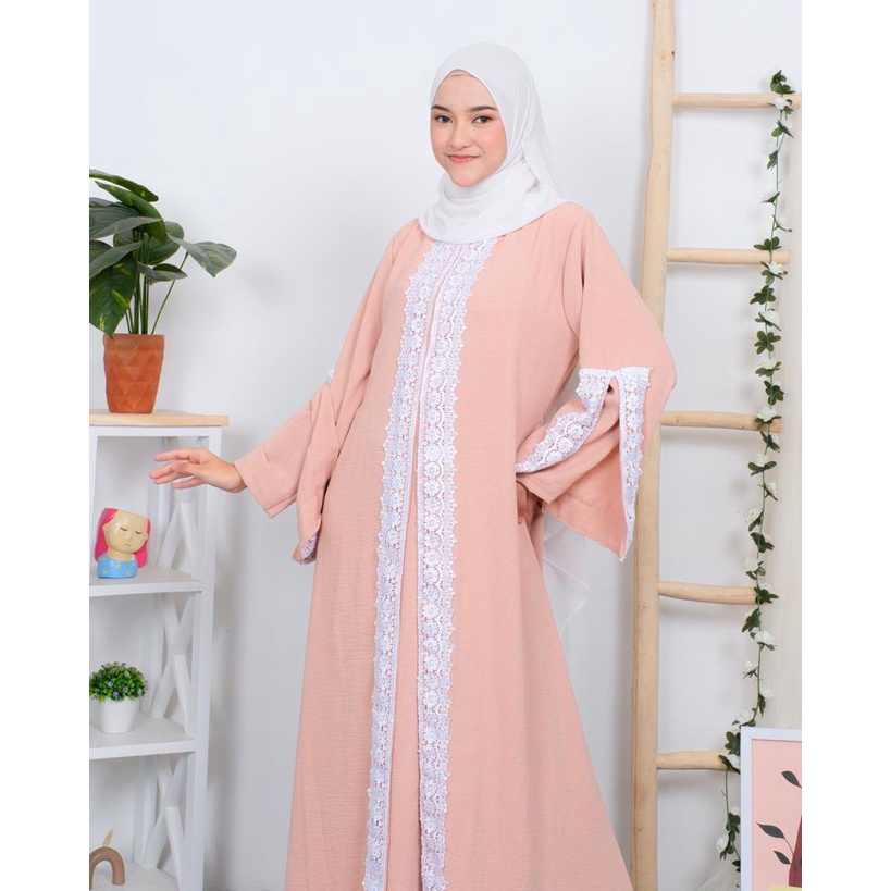 corla abaya crinkle renda premium polos elegan dress muslim kekinian