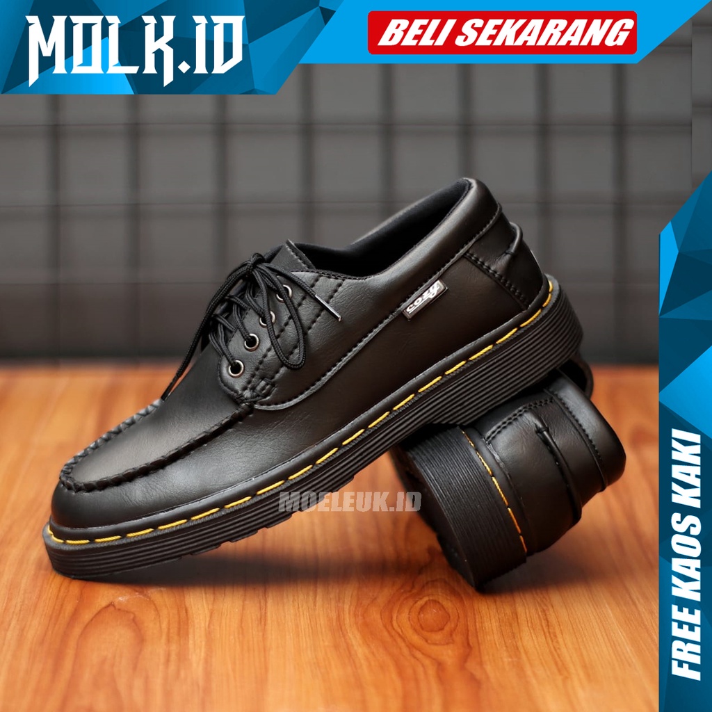 MOLK Sepatu Pantofel Pria Casual Semi Formal Docmart Low boots Hitam Kulit Sintetik