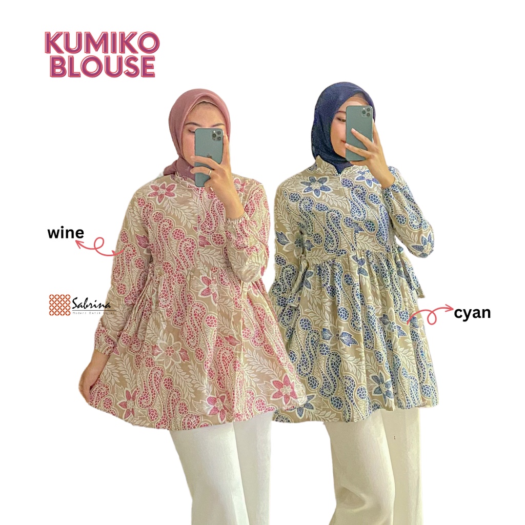 Blouse Batik Kumiko Series Atasan Batik Kerja Kantor Wanita Resmi Casual Busui Kekinian Modern Modis Pastel