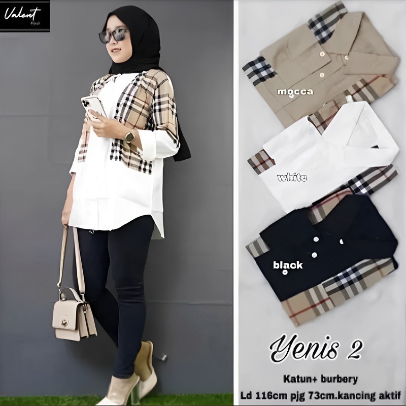 Ramdan Collection | Atasan Kemeja Casandra Kombinasi Katun Burberry Oversize Ukuran M L XL XXL 3XL 4XL Atasan Blouse Wanita Lengan Panjang Jumbo Bigsize Kekinian OOTD Model Korean Style