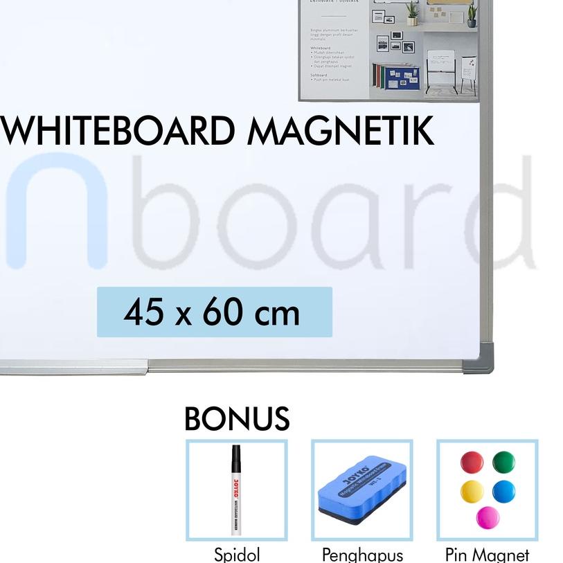 

♙ Papan Tulis Whiteboard / White Board Gantung Magnet Single Face Sensa 45 x 60 cm ◘