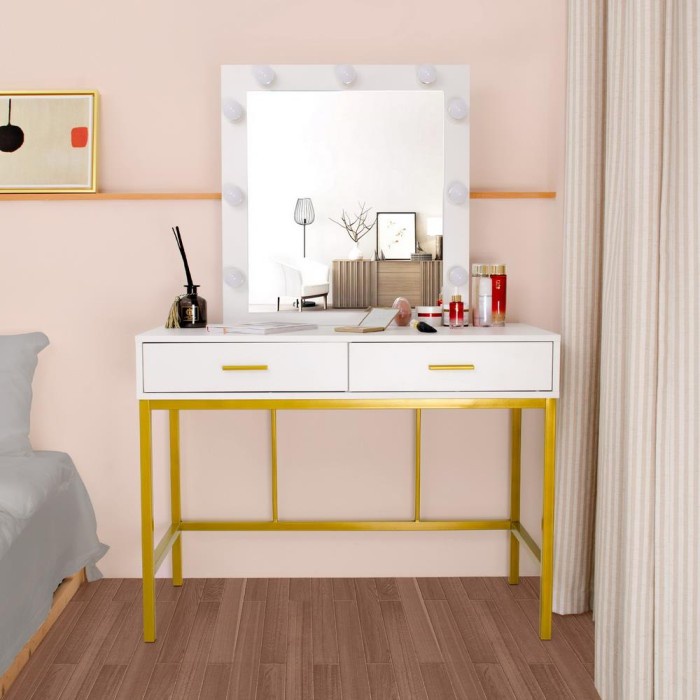 RAY Meja Rias Minimalis Aluminium Putih Gold Cantik - Meja Rias Frame Besi