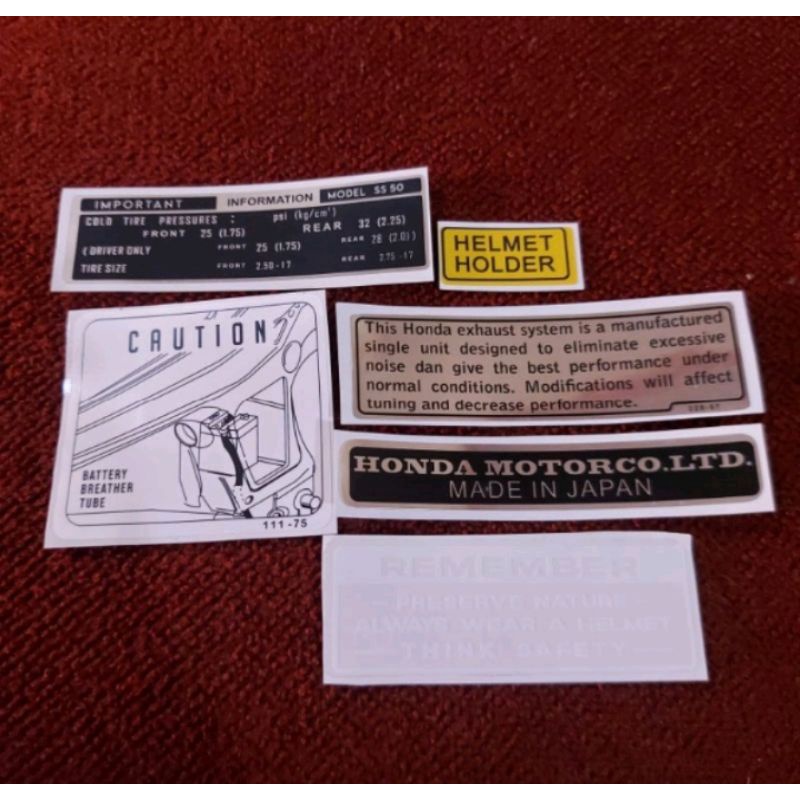 Stiker keterangan detail fullset honda ss50 s50v s65