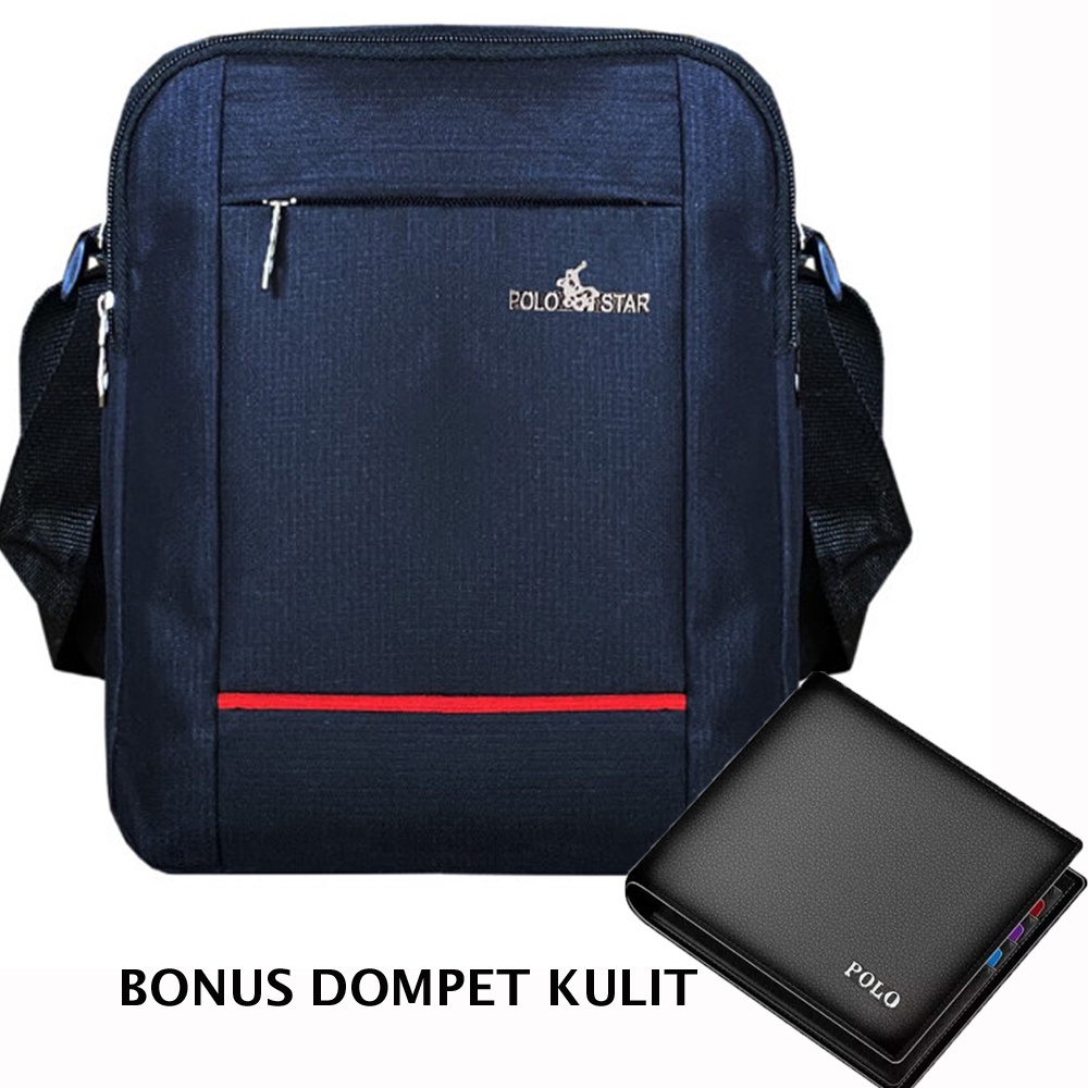 BONUS DOMPET KULIT!! Polo Star S12 Tas Selempang Gadget Sporty Tas Slempang Pria Kasual - Black