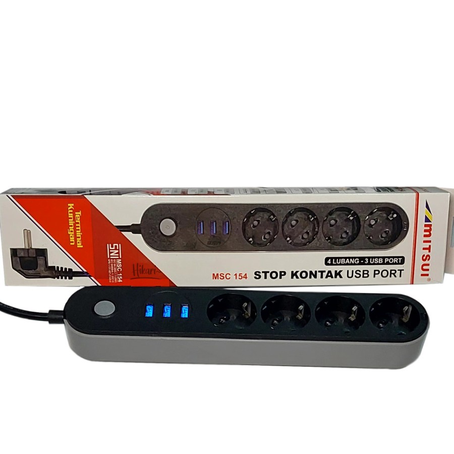 MITSUI  Stop Kontak 4 Lubang + 3 Port USB 1,6 meter MSC154 MSC 154