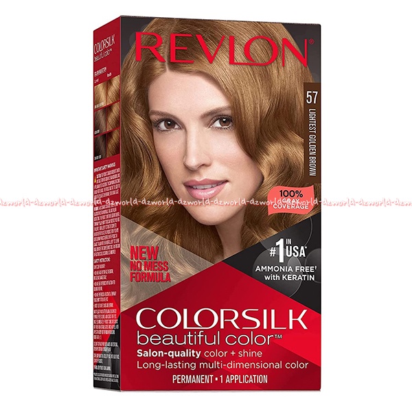 Revlon Colorsilk Beautiful Color 57 Lightest Golden Brown Cat Warna Coklat Muda Emas Cat Rambut Pewarna Rambut Color Silk Hair Color Revlon 57 Revlon57 Reflon