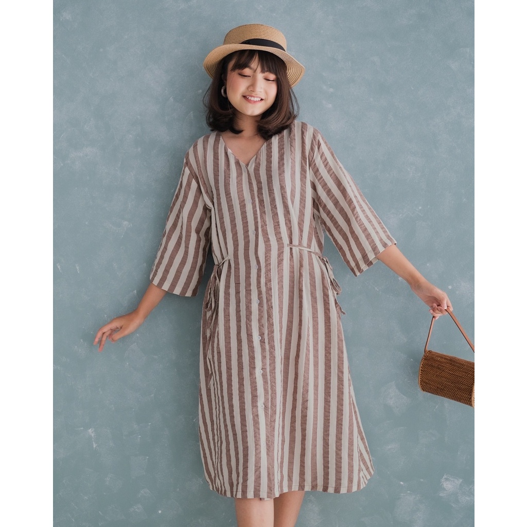 Myrubylicious  PEANY MIDI DRESS KODE N 4166 | MIDI DRESS | DRESS WANITA | DRESS STRIPE | DRESS CRINCLE