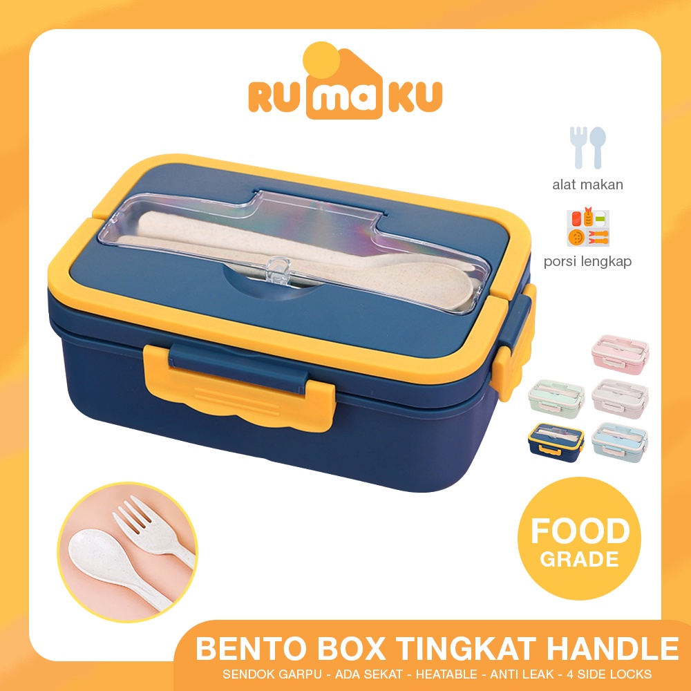 Rumaku Lunchbox Jerami Kotak Bekal Makan Siang Tempat Makan 1200 ml Anti Tumpah Free Alat Makan