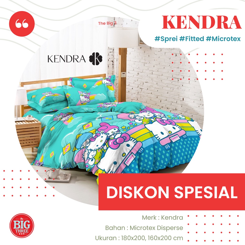 Sprei KENDRA 180X200 / 160X200 motif Arcadia Saranghae Driving Kitty Blue Owls Marvel Carnival Palm Tree Swimday Racing Car Scarlet Peninsula Green Chevron Pineaaple  - KING QUEEN 180 SP OB TBT