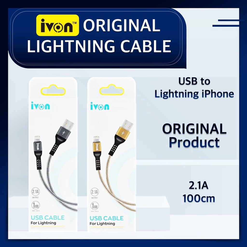 IVON ORIGINAL Kabel Data Apple Android Lightning Charger Cable Type C Micro USB Aksesoris HP Travel 