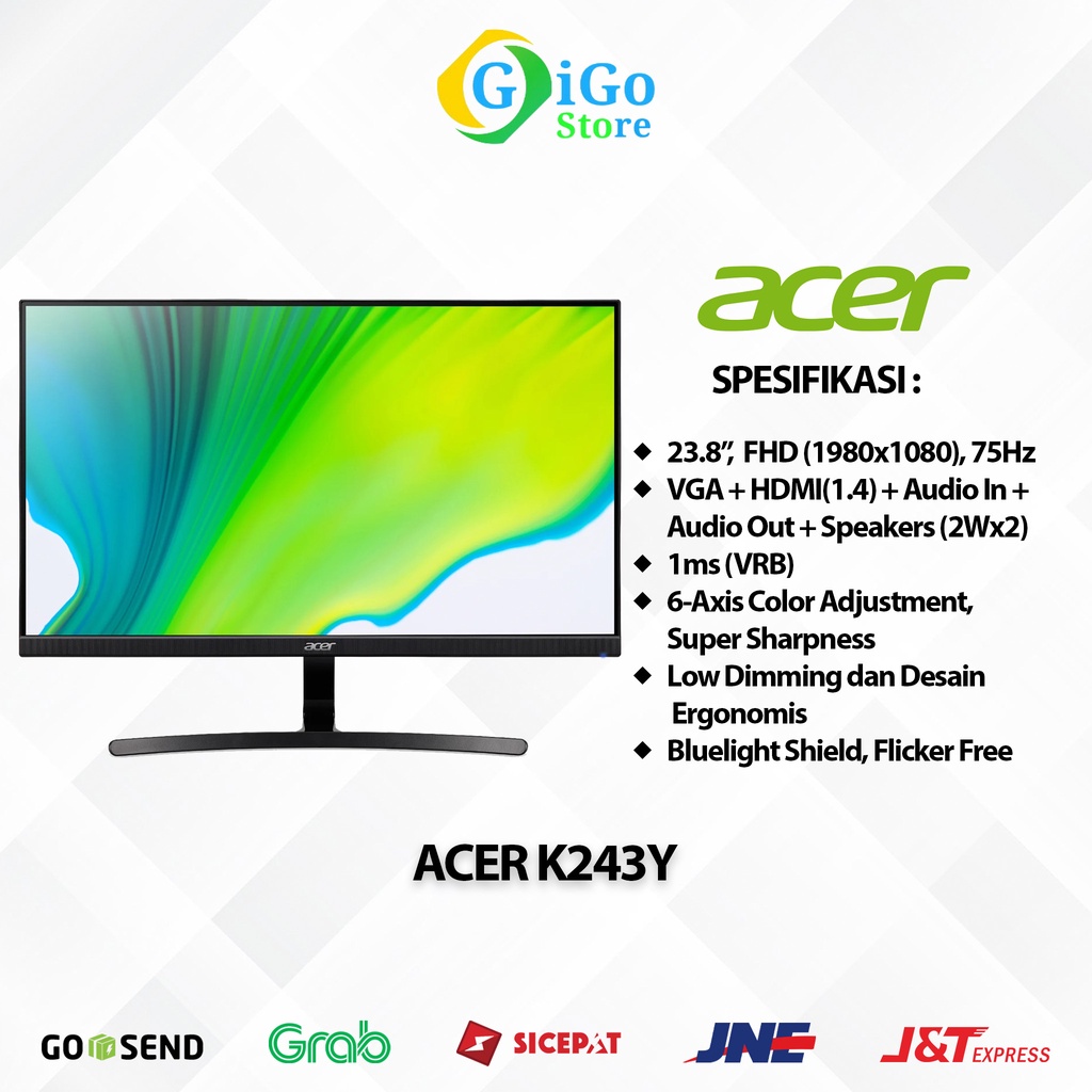 Monitor LED Acer K243Y FHD IPS VGA HDMI 75Hz FreeSync Komputer Laptop PC