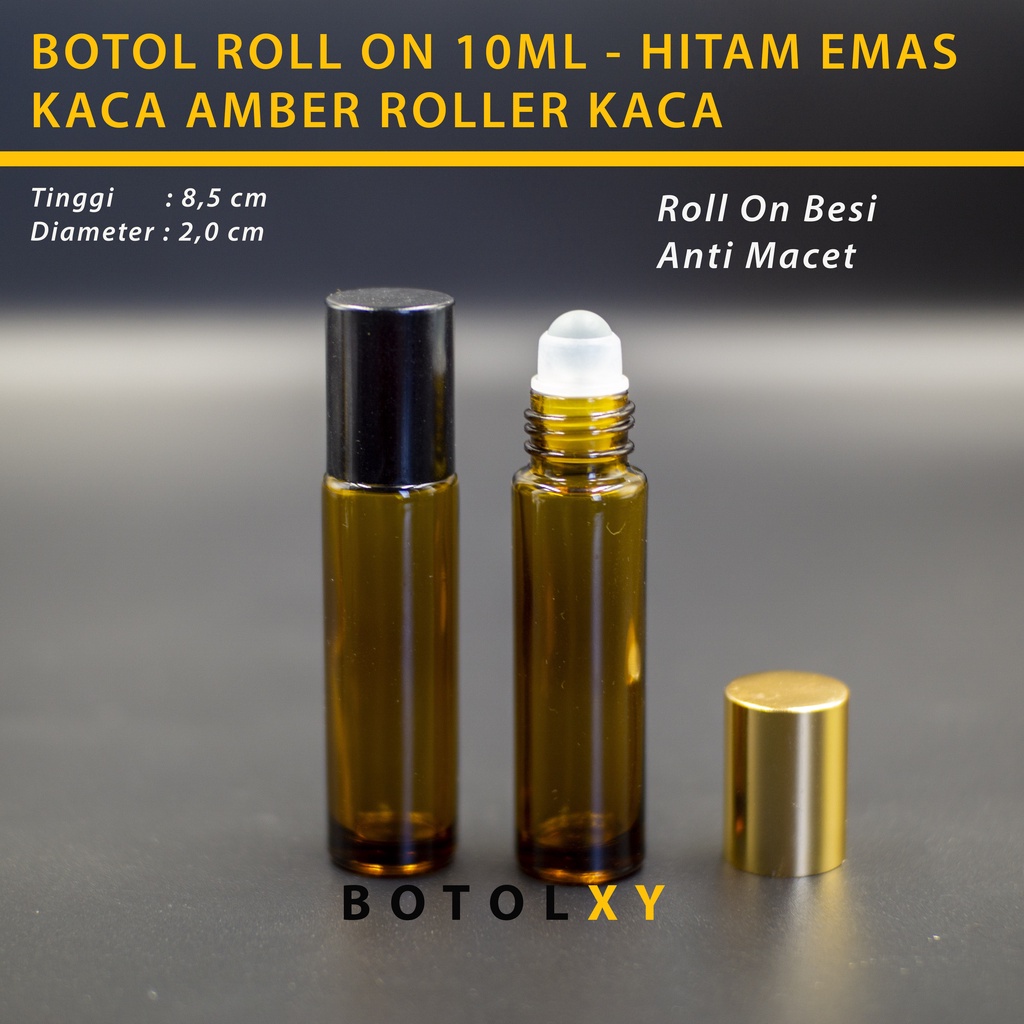 Botol Roll On 10ml Kaca TEBAL BERAT Amber / Coklat untuk Essential Oil