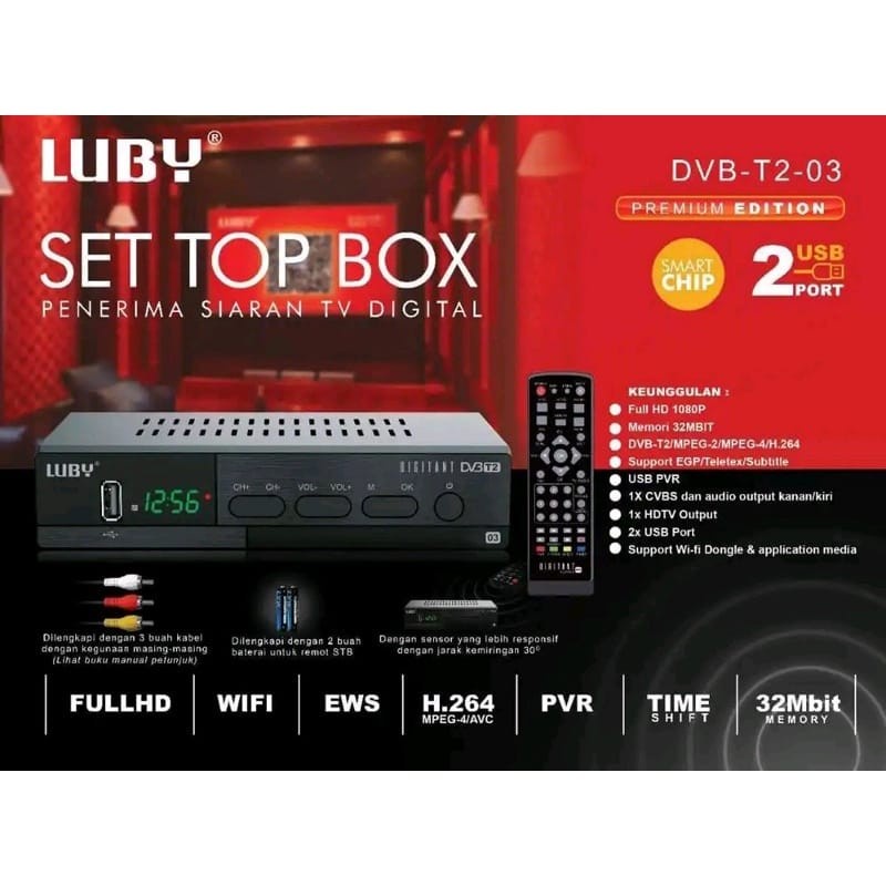 Luby DVB-T2-03 Set Top Box Receiver Tv Digital STB Full HD SNI Garansi Resmi 1 Tahun