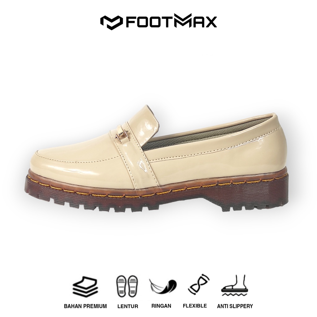 Sepatu Docmart Wanita Cream Kilap Sepatu Wanita Loafer Slip On Sepatu Kerja Wanita Casual Formal Termurah