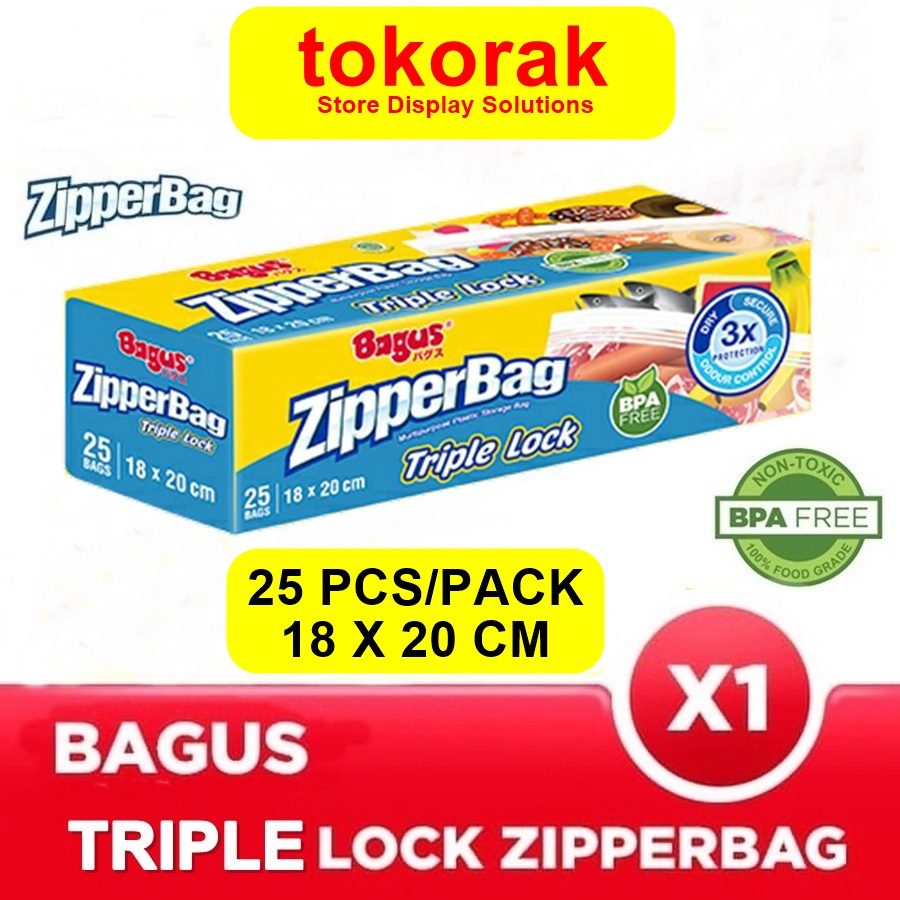 BAGUS ZIPPERBAG TRIPLE LOCK 25'S 18 X 20 CM ZIPLOCK ZIPPER BAG