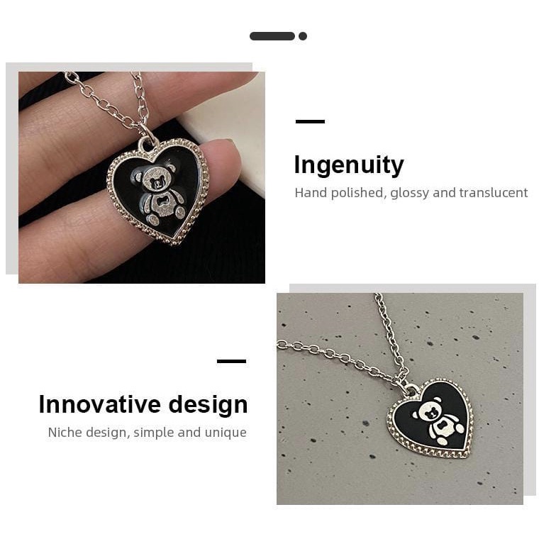 WB239 Love Bear Long Necklace Aesthetic Kalung Berang Hitam