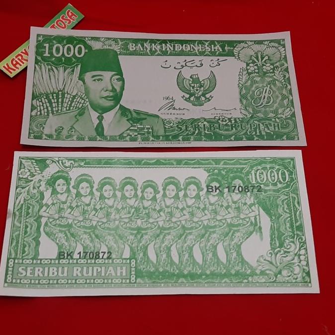 Uang Soekarno Serimpi 9 Melengkung Pecahan 1000 Rupiah Hijau