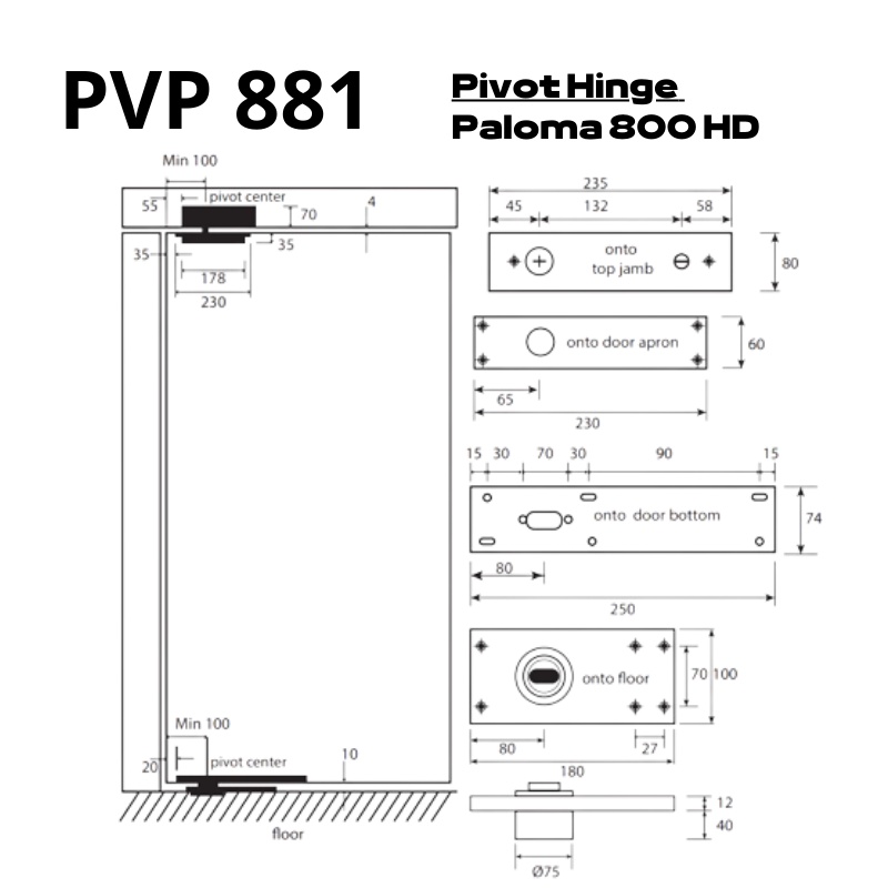 PALOMA ENGSEL PIVOT HINGE PVP 881 ENGSEL TANAM LANTAI PINTU KAYU BERAT