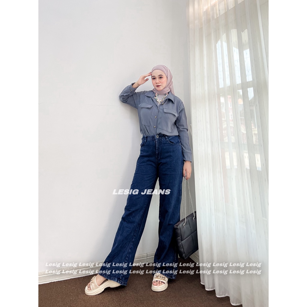 Ergros - Highwaist Kulot Loose Jeans Wanita Panjang 103 cm