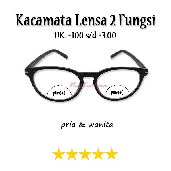 Kacamata Baca Lensa Double Frame Oval Hitam Untuk Baca dan Jalan +1.00 sd +3.00 Kacamata Rabun Dekat NOCASE