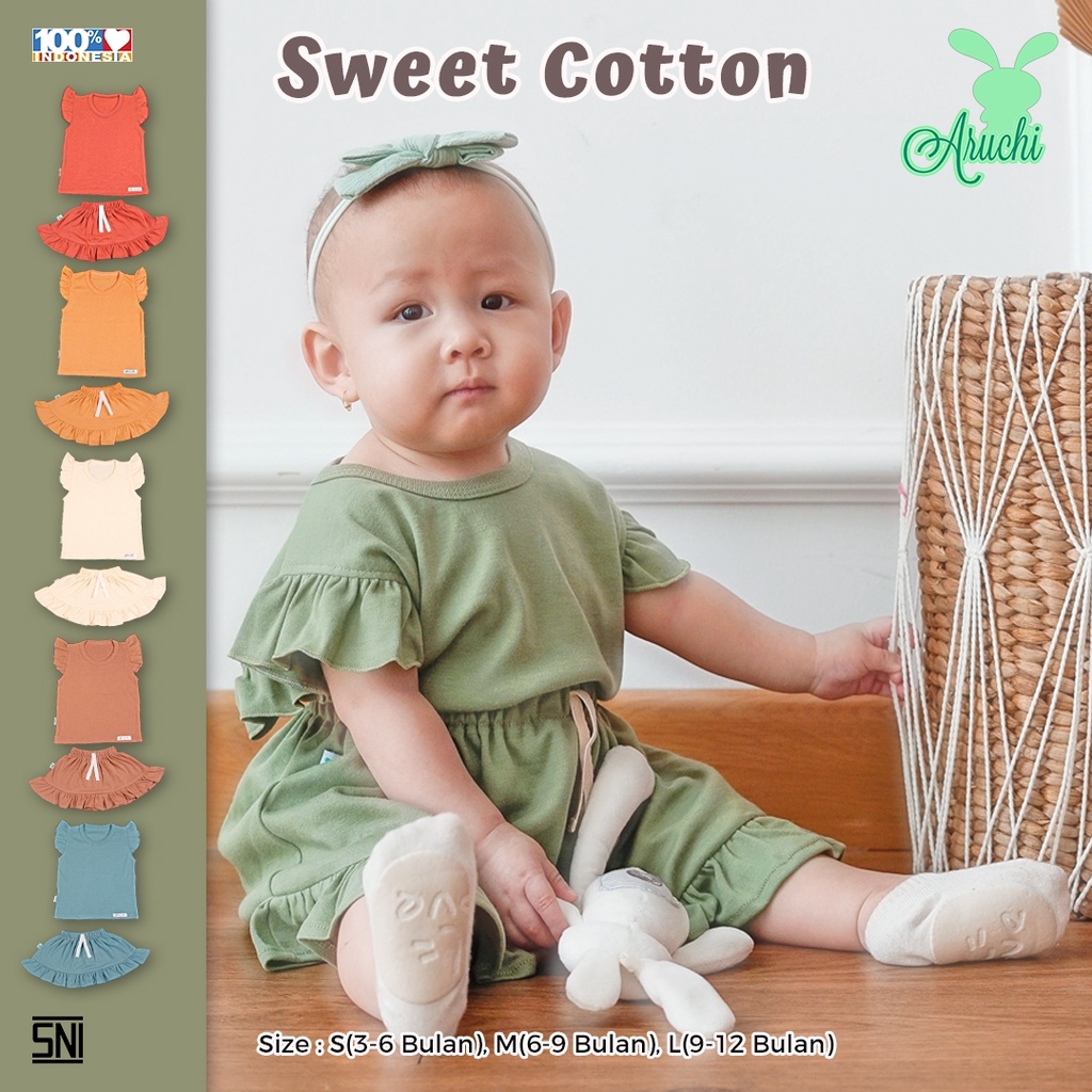 Aruchi Setelan Rok 0-4 Tahun Sweet Cotton Setelan Rok Ruffle Anak Perempuan CBKS