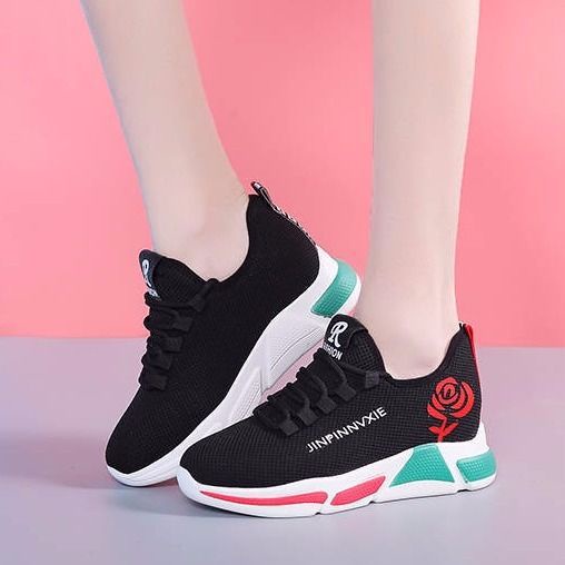 Gobra ♕ SEP025 (Tanpa Kotak) Sepatu Sneakers Wanita Putih Hitam Hijau Bunga Sporty Model Korea Fashion Casual Sport Olahraga Import COD