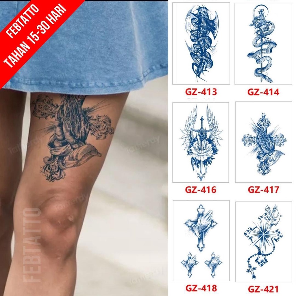 Tato Temporer Ukuran 18cm x 11cm Motif GZ 417 Salib Tato Lengan Tato Dada Tato Tangan Tato Kaki Tato