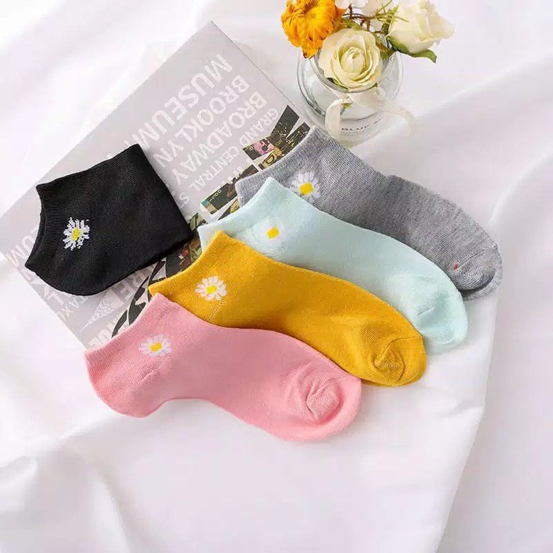 MMM Kaos Kaki Wanita Motif Bunga Daisy Kaus Kaki Pendek Socks Kaos Kaki Bunga Aster Korea Murah Import