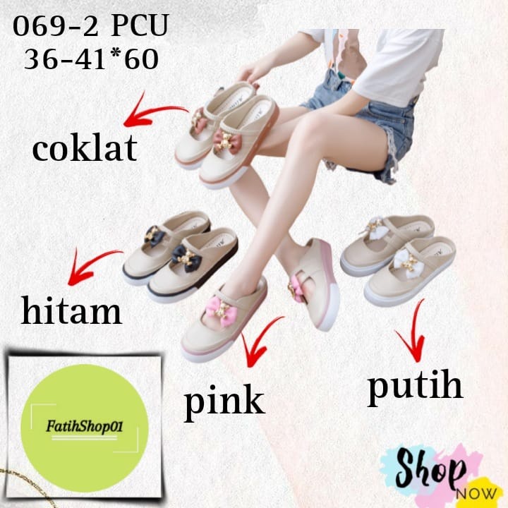 Sandal mules 2 strap Flatform import kekinian 069-2 siz 36-41 motif pita