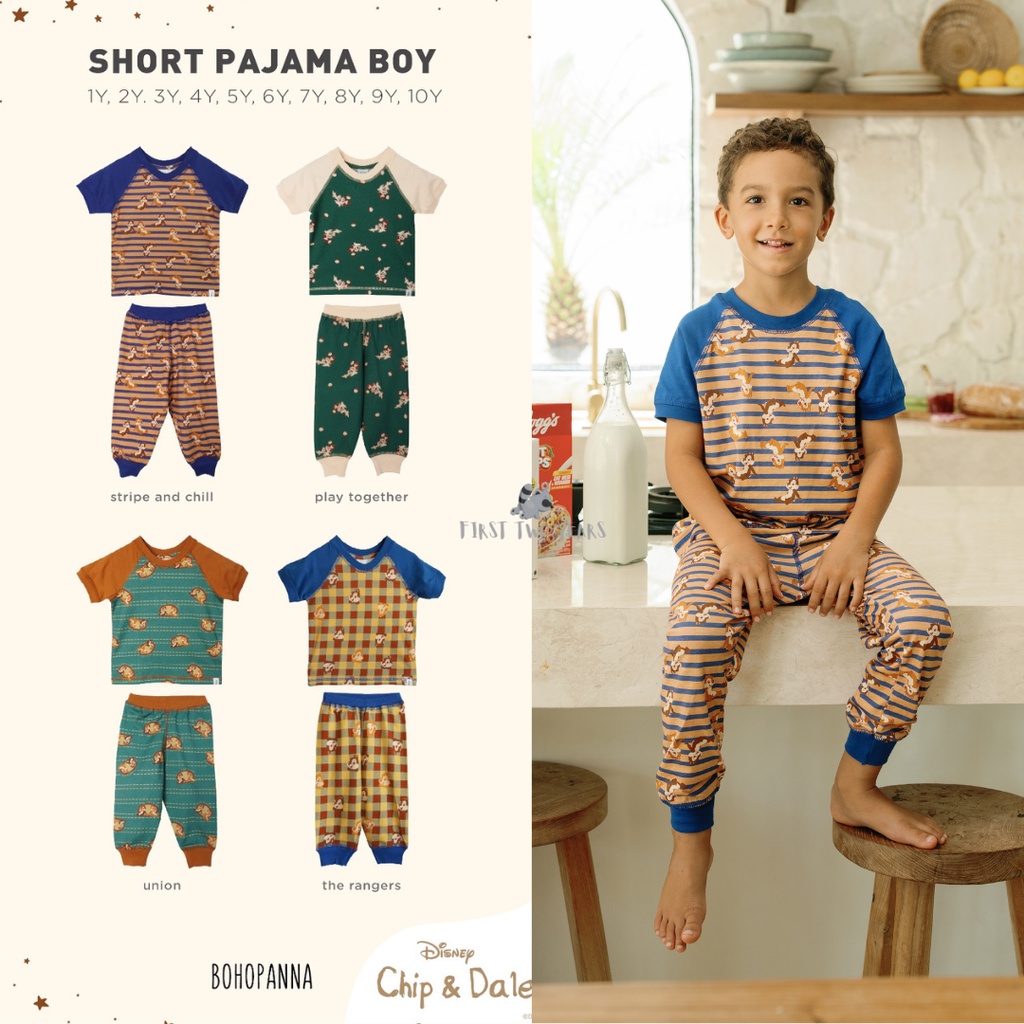 Bohopanna - Short Pajama Boy / Setelan Tidur Main Anak Laki Laki dan Unisex