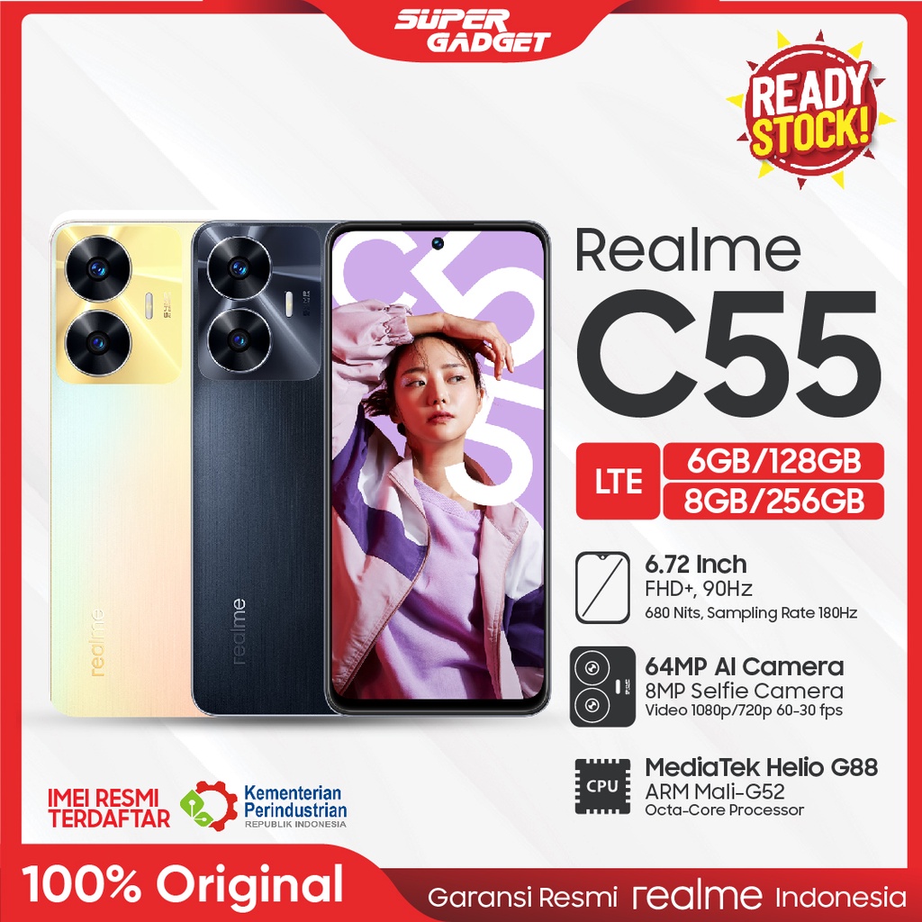 Realme C55 6/128 8/256 GB RAM 6 8 ROM 128 256 6GB 8GB 128GB 256GB HP Smartphone Android